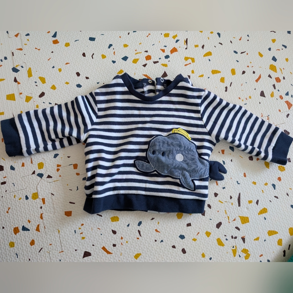 Idexe Striped Navy & White Whale Appliqué Kids Sweatshirt